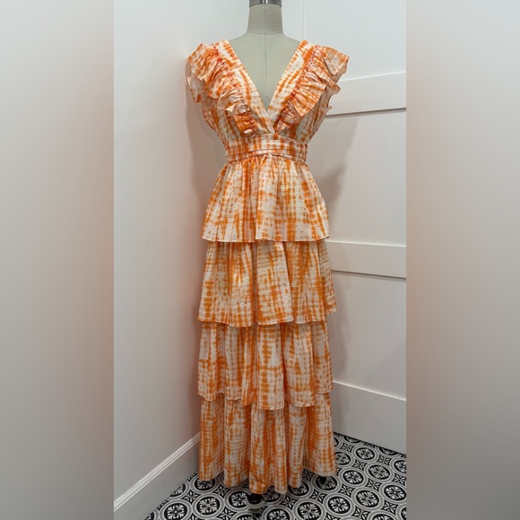 L'ATISTE Dresses & Skirts - L'ATISTE Print Milty Tired Ruffle Maxi Orange Summer Dress Size S Vacation